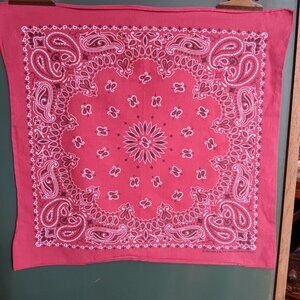 Vintage Red Paisley Bandana Handkerchief 100% Cotton Made In USA 21x19" Faded